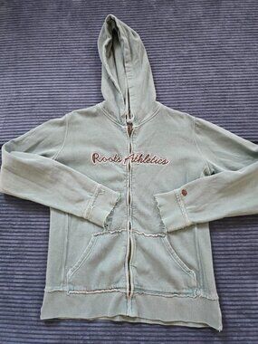 Roots Athletics Women’s Medium Green Full Zip Hoodie Raw Seam Distressed Style